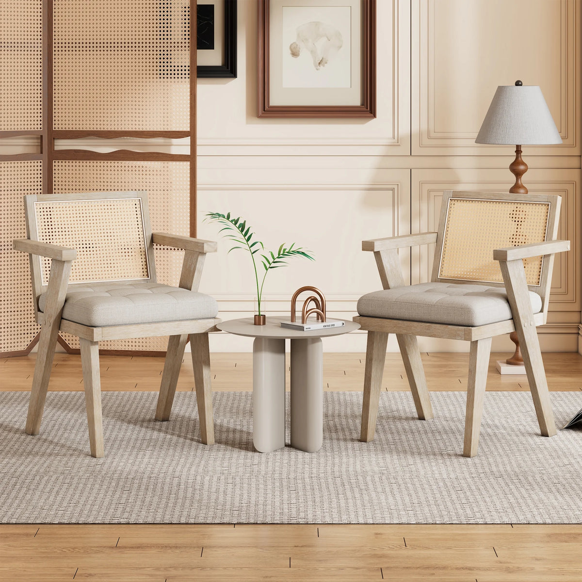 Handcrafted Rattan Backrest Mid-Century Accent Chair F499