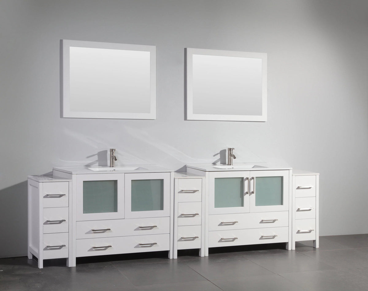 108 in. White Double Sink Ceramic Vanity Cabinet with Mirror F27225