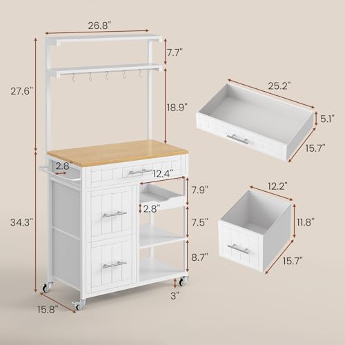 White Rolling Kitchen Island with Storage I959770