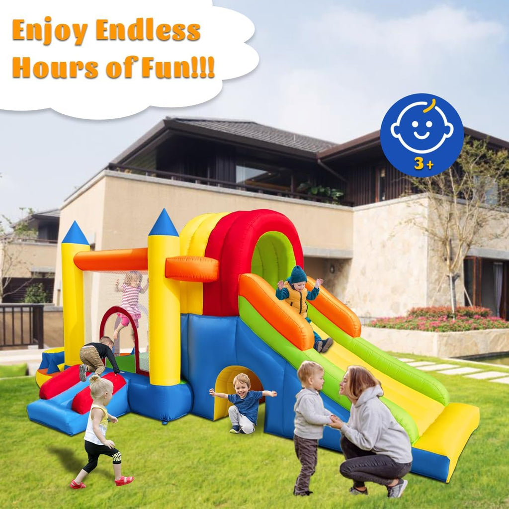 8 in 1 Large Inflatable Bounce Castle with Blower and Two Slides J5512