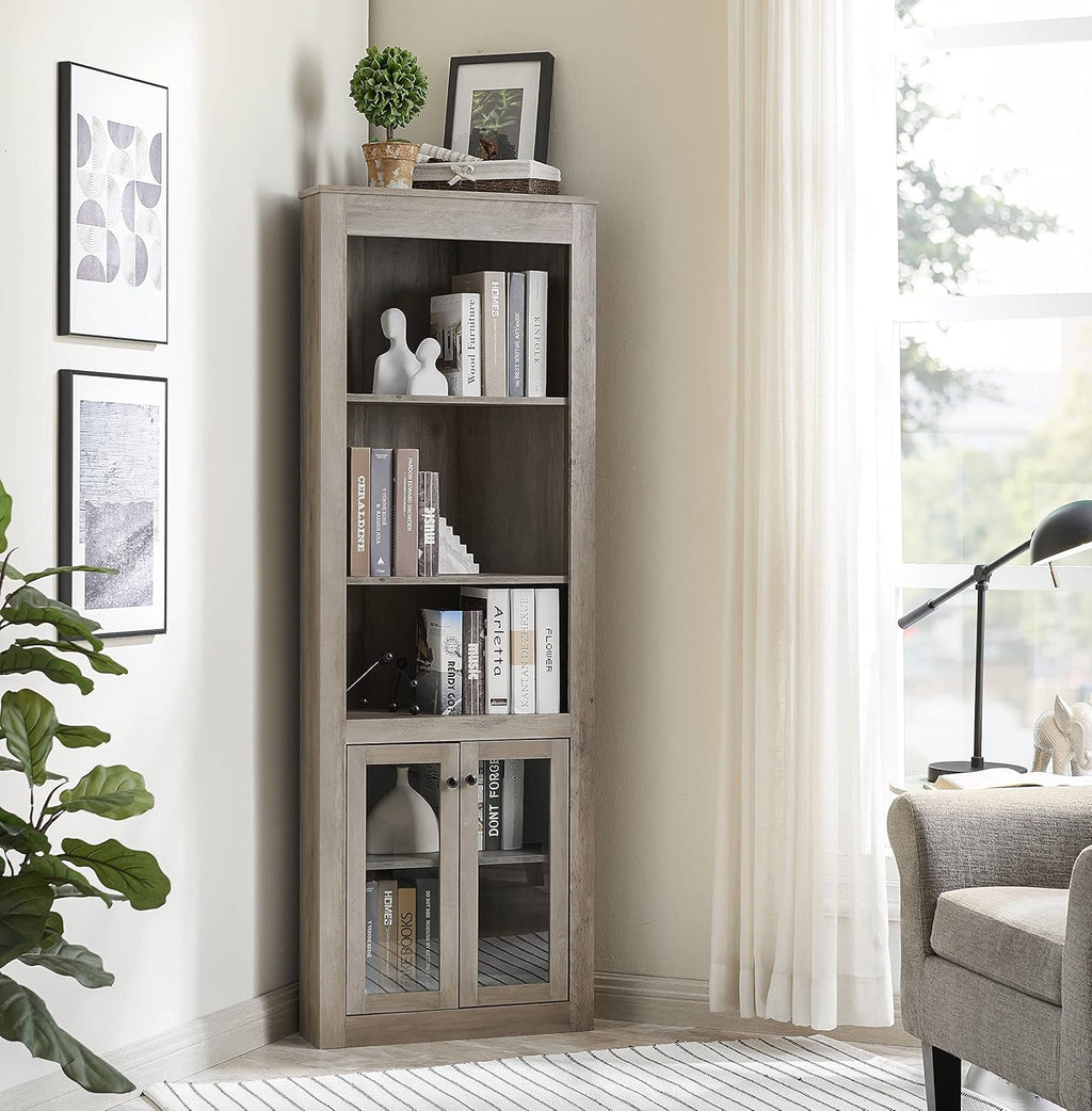 Stone Grey Bar Cabinet Bookshelf with Glass Doors P363