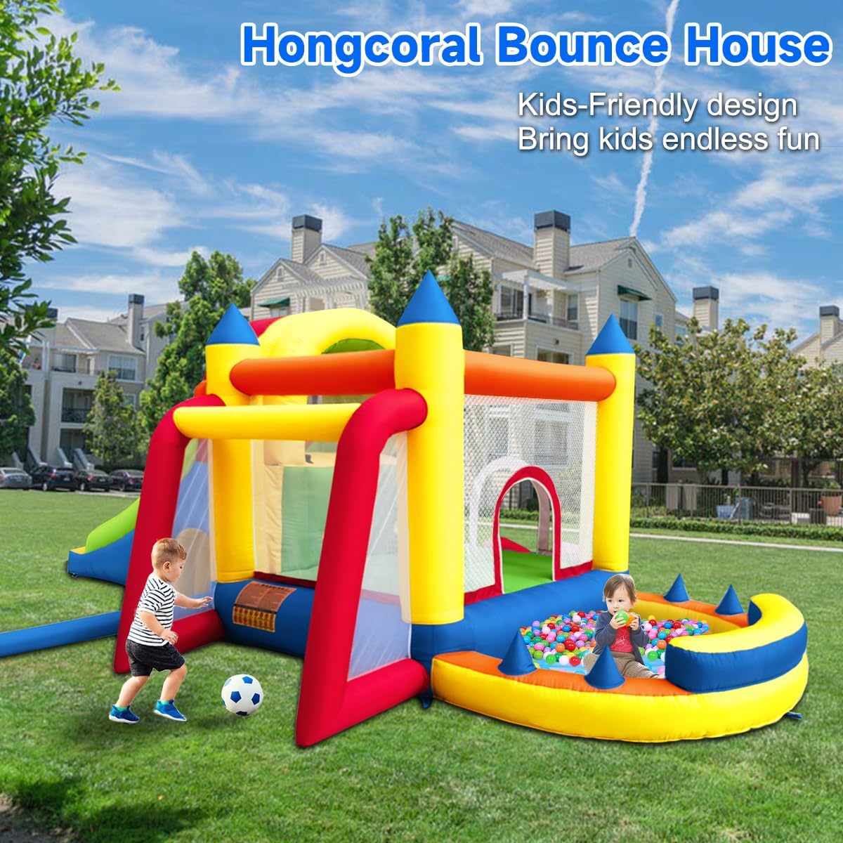 8 in 1 Large Inflatable Bounce Castle with Blower and Two Slides J5512