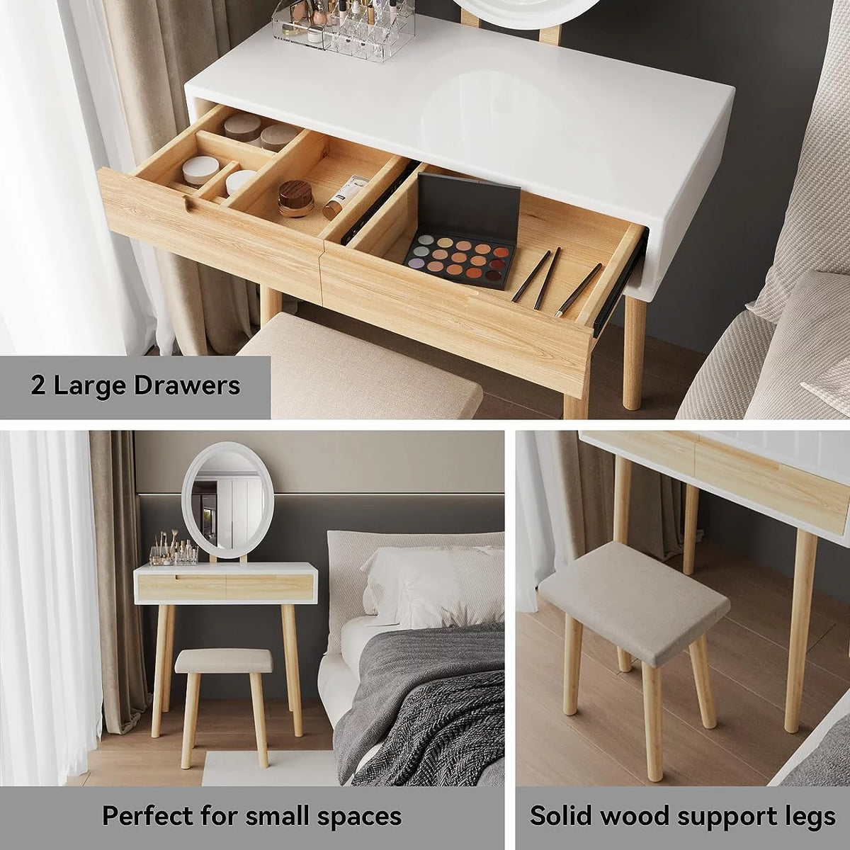 31.5'' Makeup Vanity Desk with Oval Mirror and Stool N7133