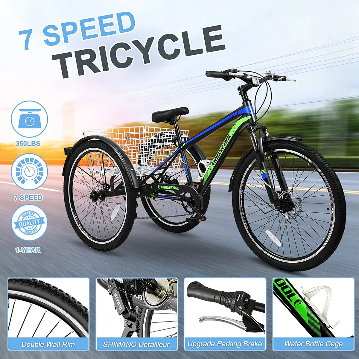 Adult 7 Speed Three Wheel Tricycle with Large Basket B244140