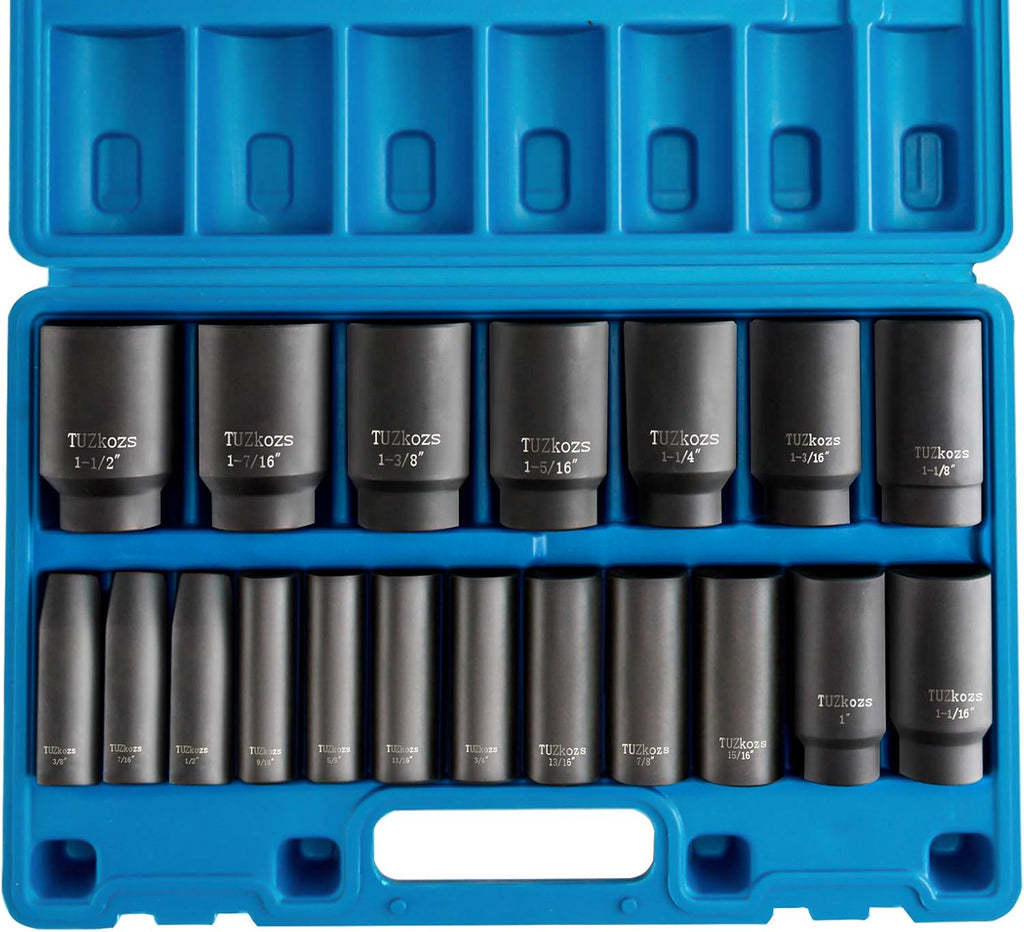 1/2 Inch Drive Deep 6-Point Impact Socket Set, SAE, 19-Piece U32461