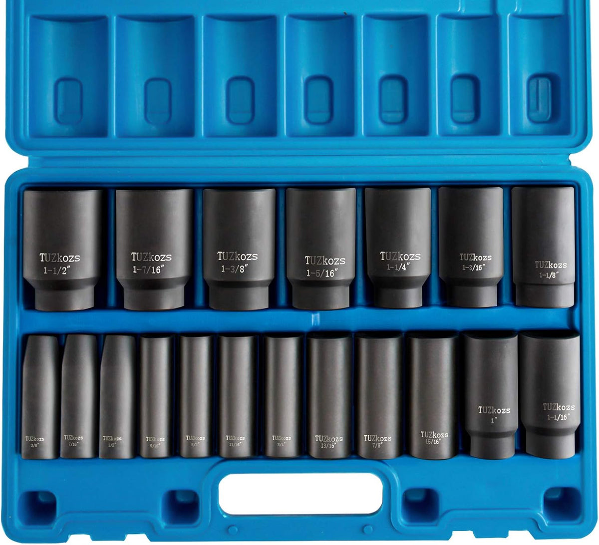 1/2 Inch Drive Deep 6-Point Impact Socket Set, SAE, 19-Piece U32461