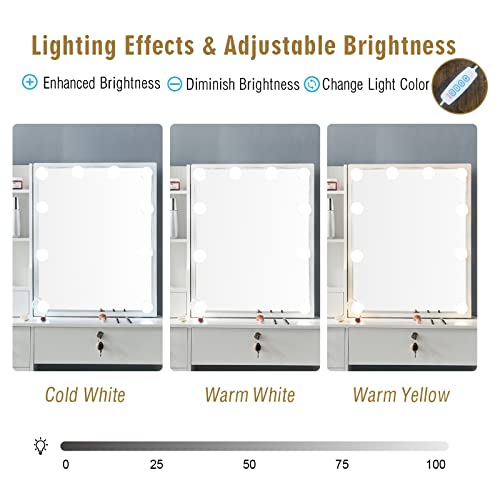White 5 Drawer Vanity Desk with LED Lights and Mirror W44012