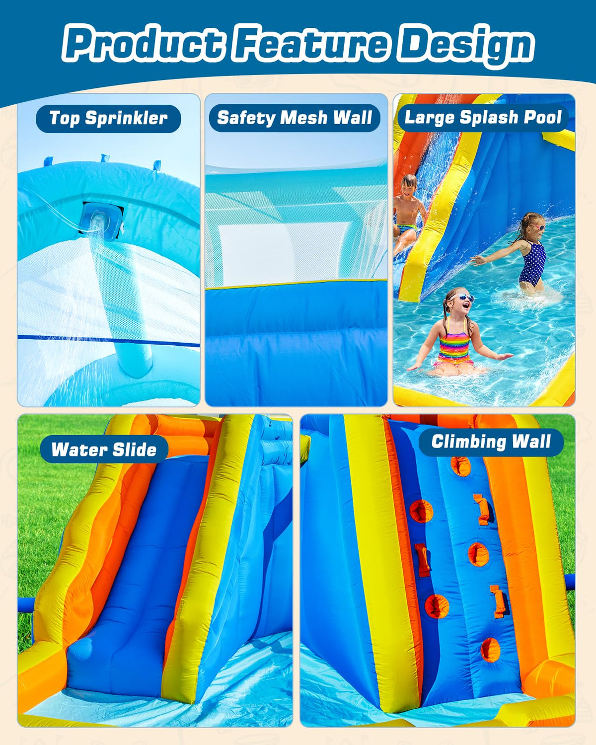 Inflatable Water Slide Park with Spray Pool, Bounce House with Climbing Wall and Blower F42379