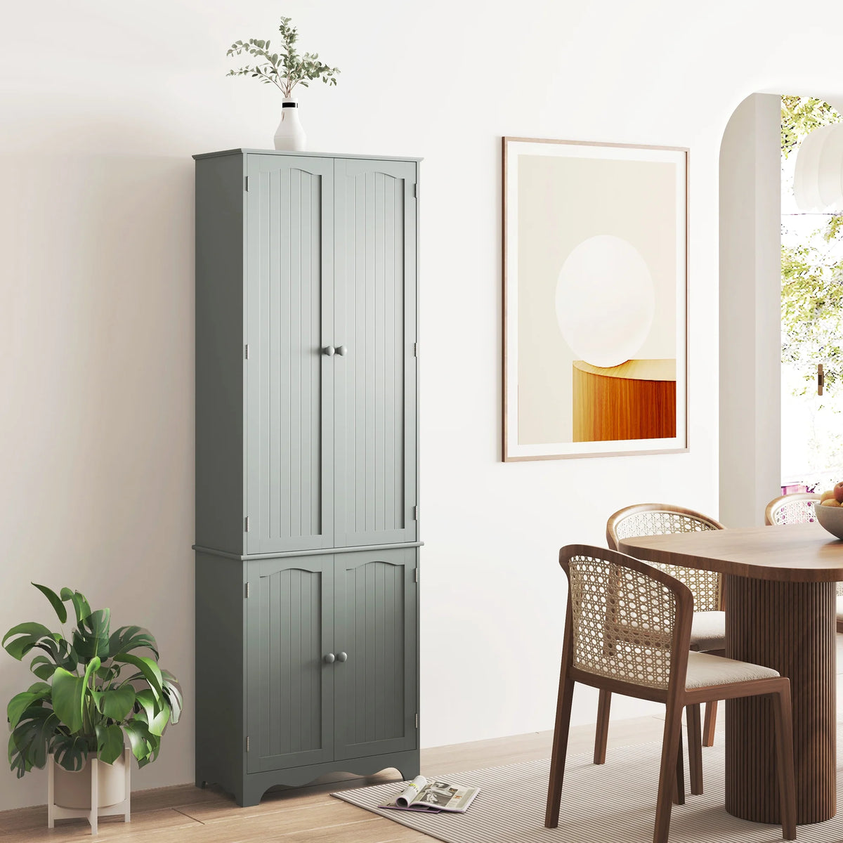 72" H Freestanding Tall Pantry Cabinet with 2 Large Cabinets and Adjustable Shelves H4145