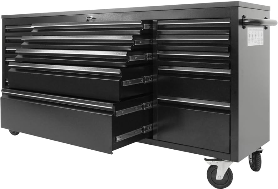 Black 72 in Rolling Tool Chest with Drawers Mobile Tool Cabinet L18259