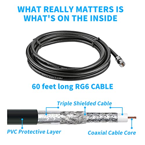 Digital Amplified HDTV Antenna with 60 ft RG6 Coax Cable, 150 Miles Range, 360 Degree Rotation U696