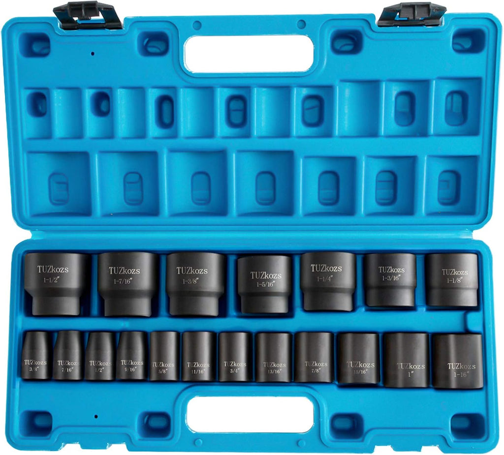 1/2 Inch Drive Deep 6-Point Impact Socket Set, SAE, 19-Piece U32461