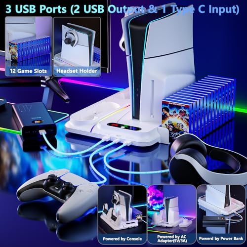PS5 Stand with Dual Controller Charger and 3 Level Fan K3651