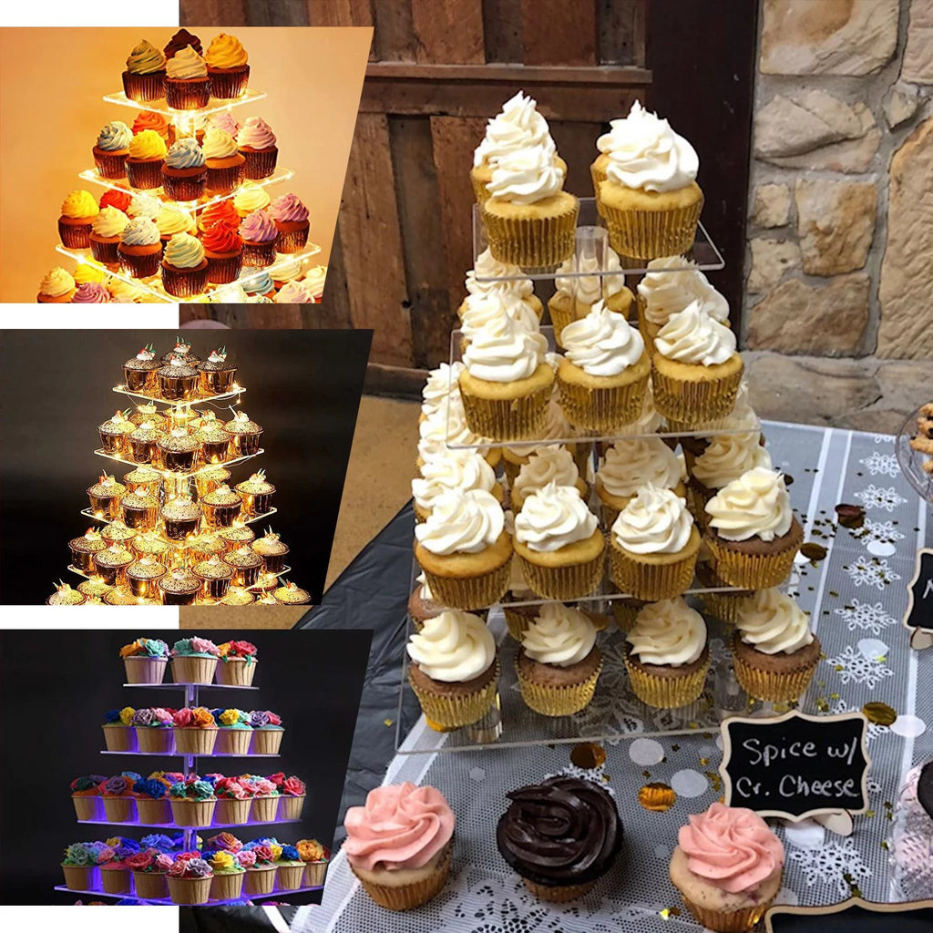 6 Tier Square Heavy Duty Acrylic Crystal Glass Clear Cupcake Dessert Stand J869