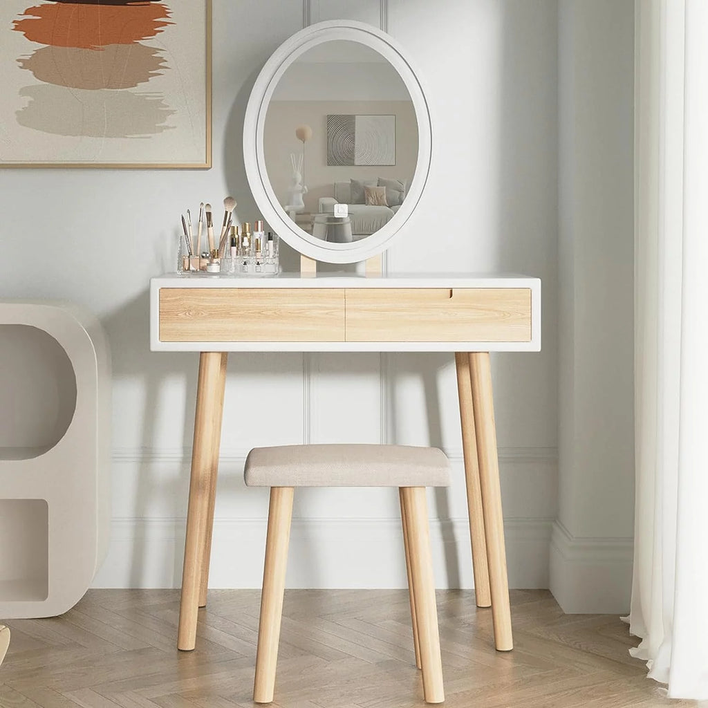 31.5'' Makeup Vanity Desk with Oval Mirror and Stool N7133