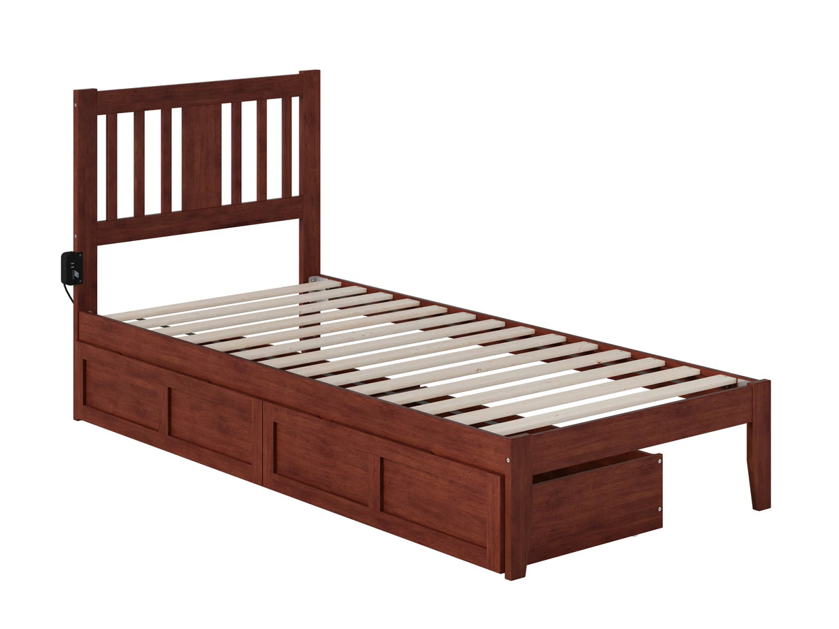 Twin Walnut Hardwood Storage Slat Bed O1600