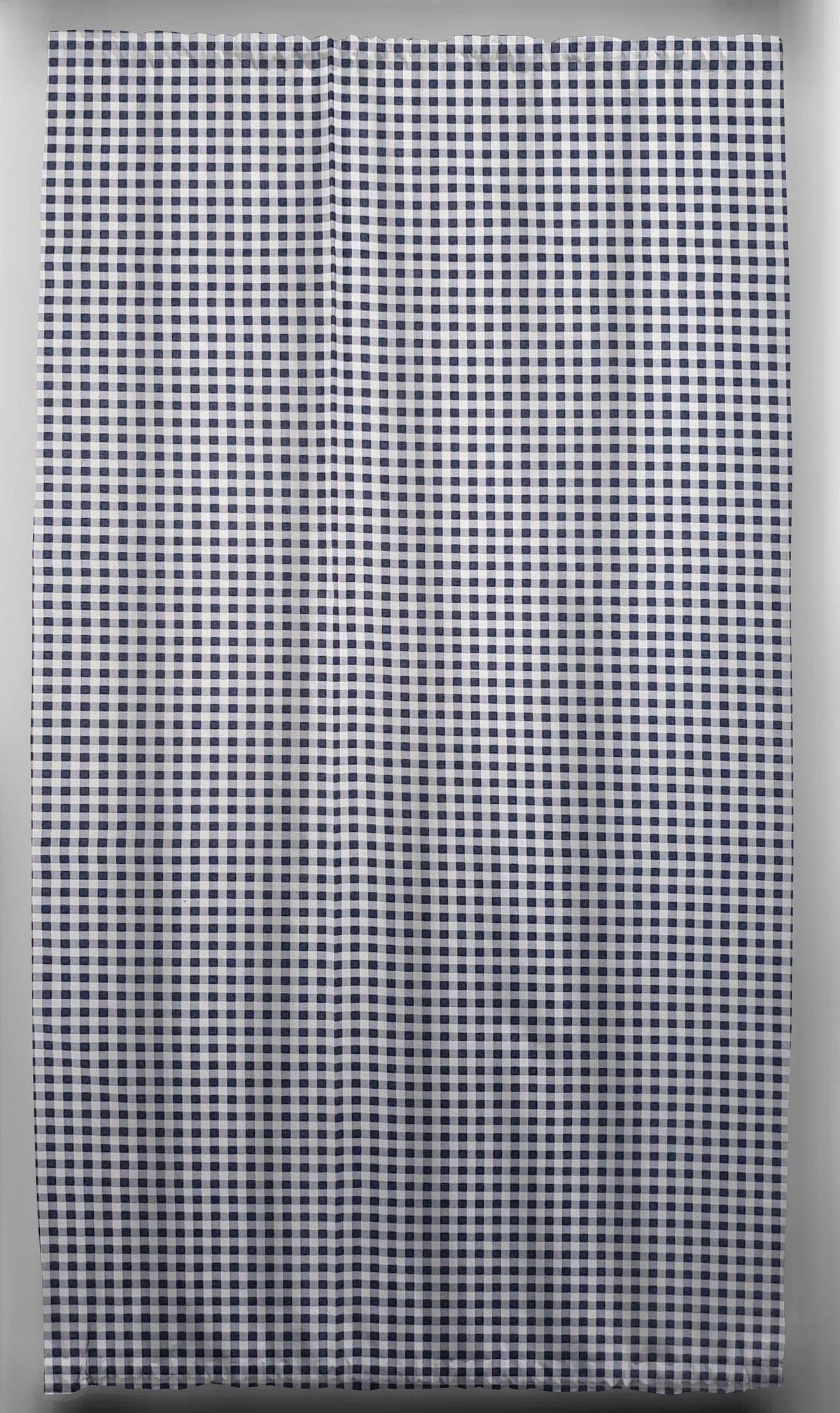 Navy Blue White Checked Gingham French Door Curtain Panel with Tie Back J25647