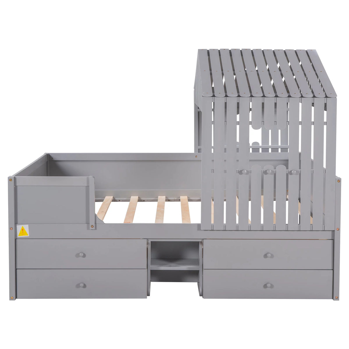 Full Size Low Loft Bed with Four Drawers, Gray Y318
