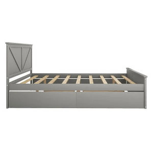 King Size Wooden Platform Bed with Storage Drawers C61383