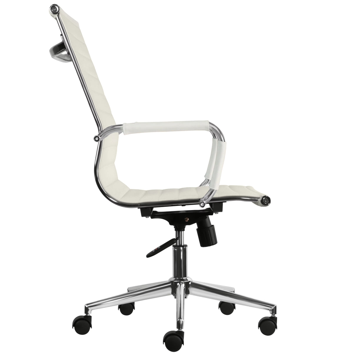 White Mid Century Modern High Back Ribbed PU Leather Ergonomic Office Chair H3536