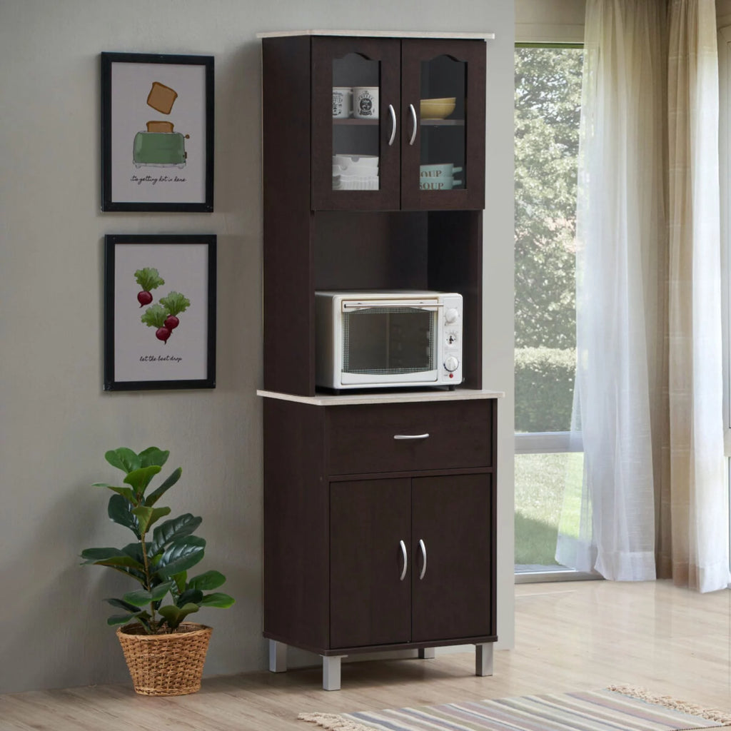 4-Door 1-Drawer Kitchen China Cabinet in Chocolate Wood D564