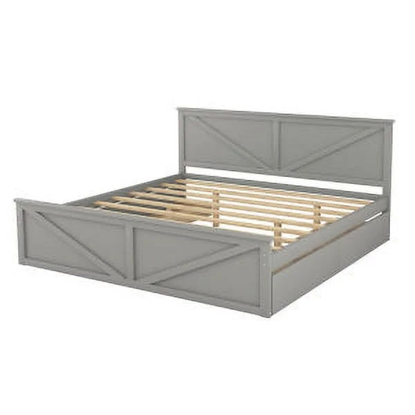 King Size Wooden Platform Bed with Storage Drawers C61383