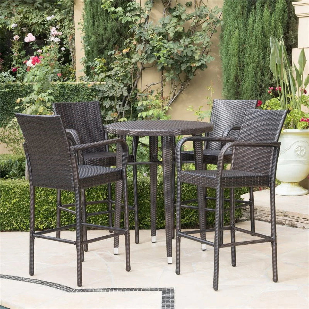 5 Pc Multi Brown Wicker Round Bar Table Set S8361