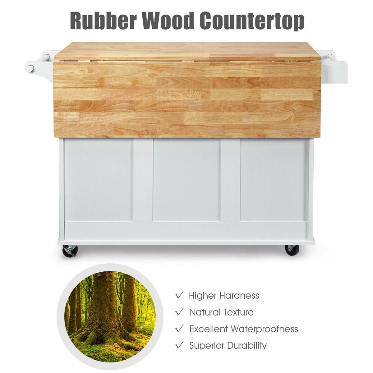 White Drop-Leaf Kitchen Island Trolley Cart Wood Storage Cabinet Q238616