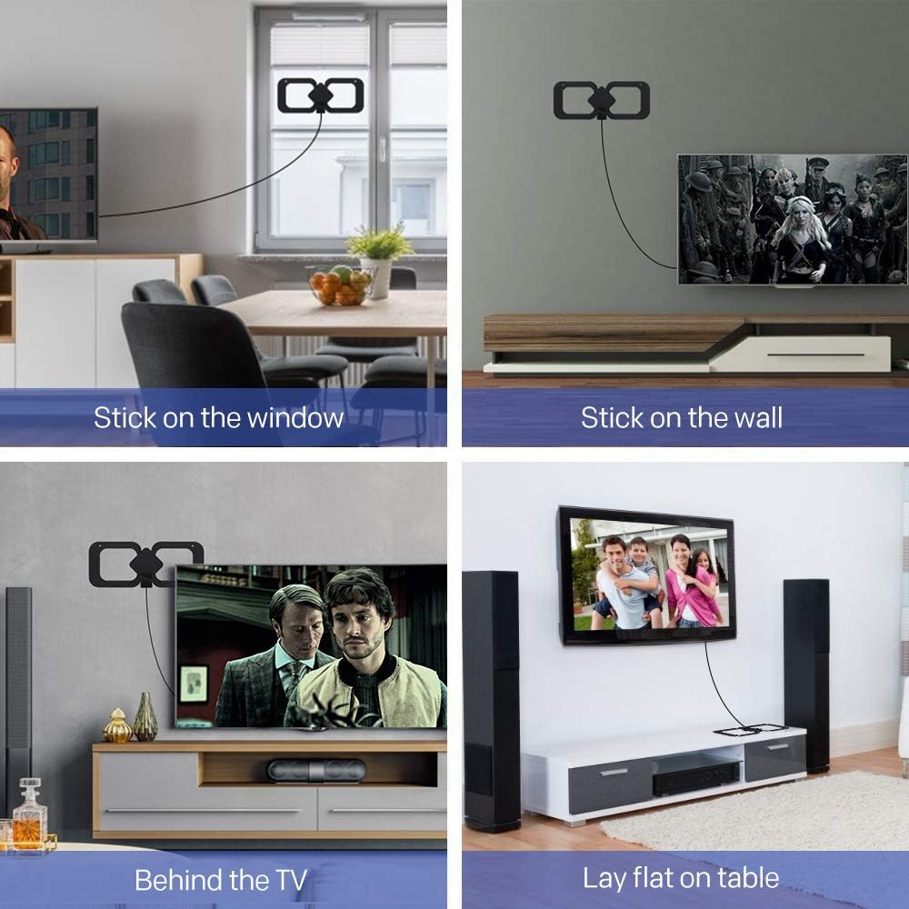 Indoor HDTV Antenna with Amplifier Signal Booster, 4K 1080p, 13.3ft Coax Cable, Pack of 2 O399