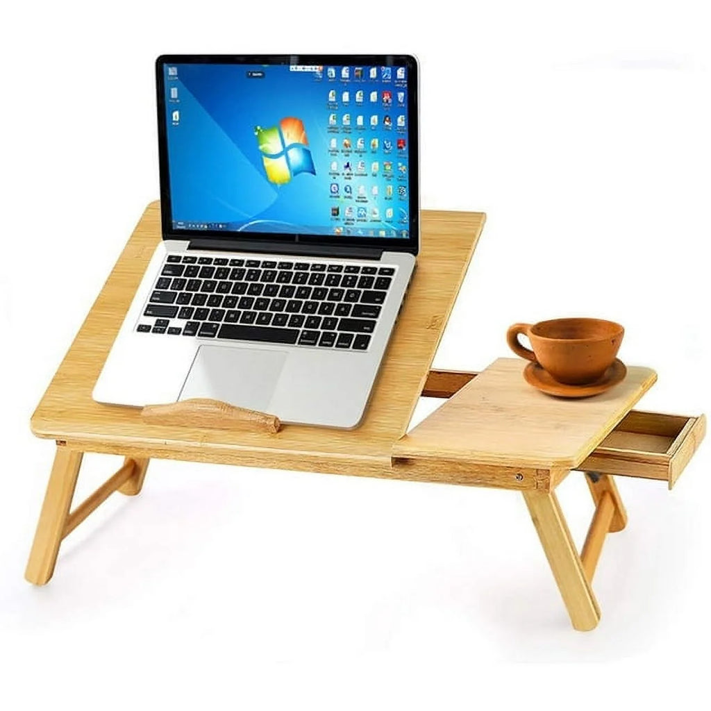 Bamboo Portable Laptop Desk with Tilt Top and Storage Drawer F872797