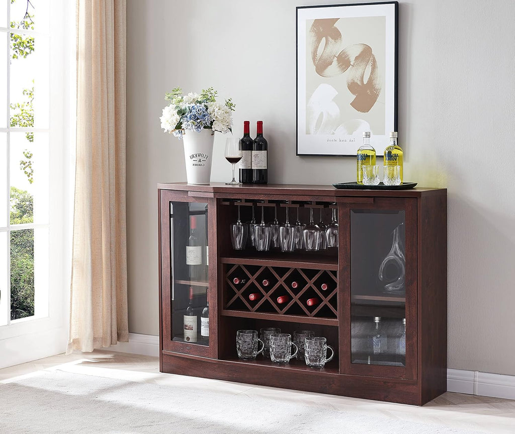 Espresso Bar Cabinet with Curved Glass Doors A51310