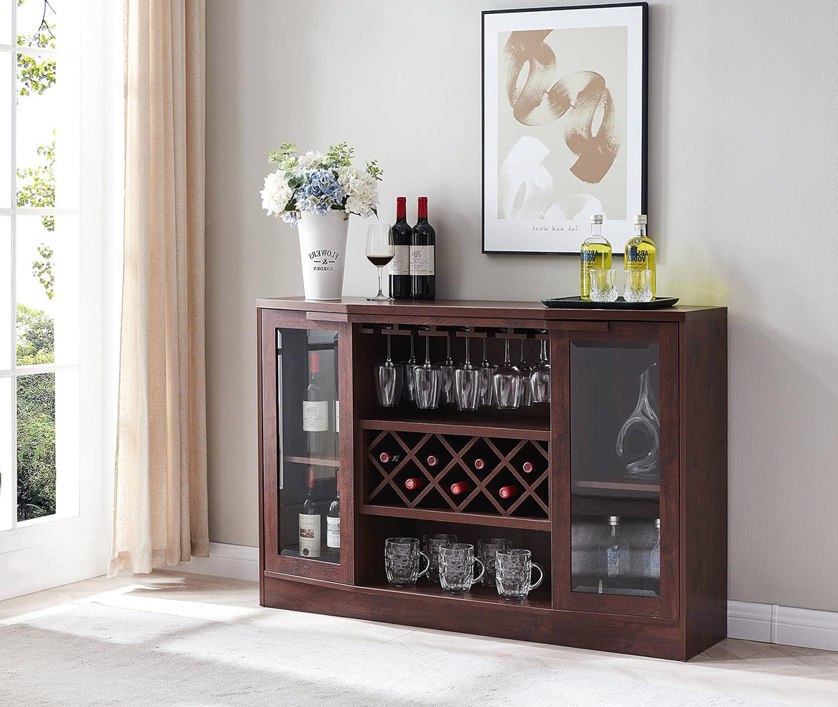 Espresso Bar Cabinet with Curved Glass Doors A51310