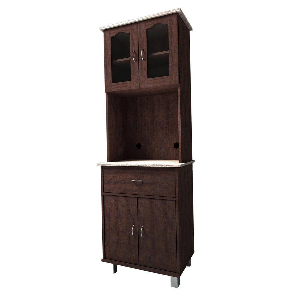 4-Door 1-Drawer Kitchen China Cabinet in Chocolate Wood D564