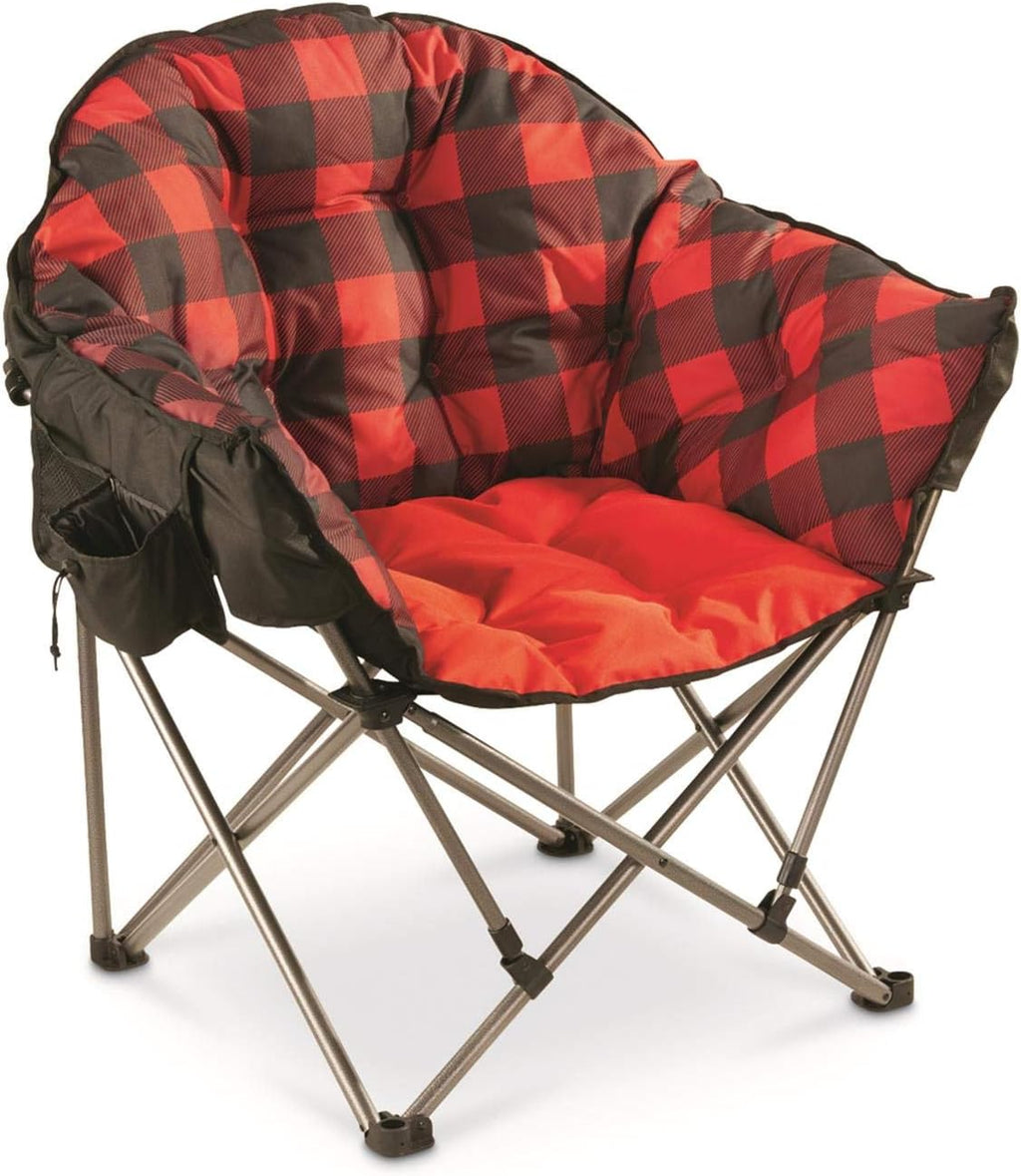 Oversized Red Plaid Folding Camping Chair with Padded Seats U883