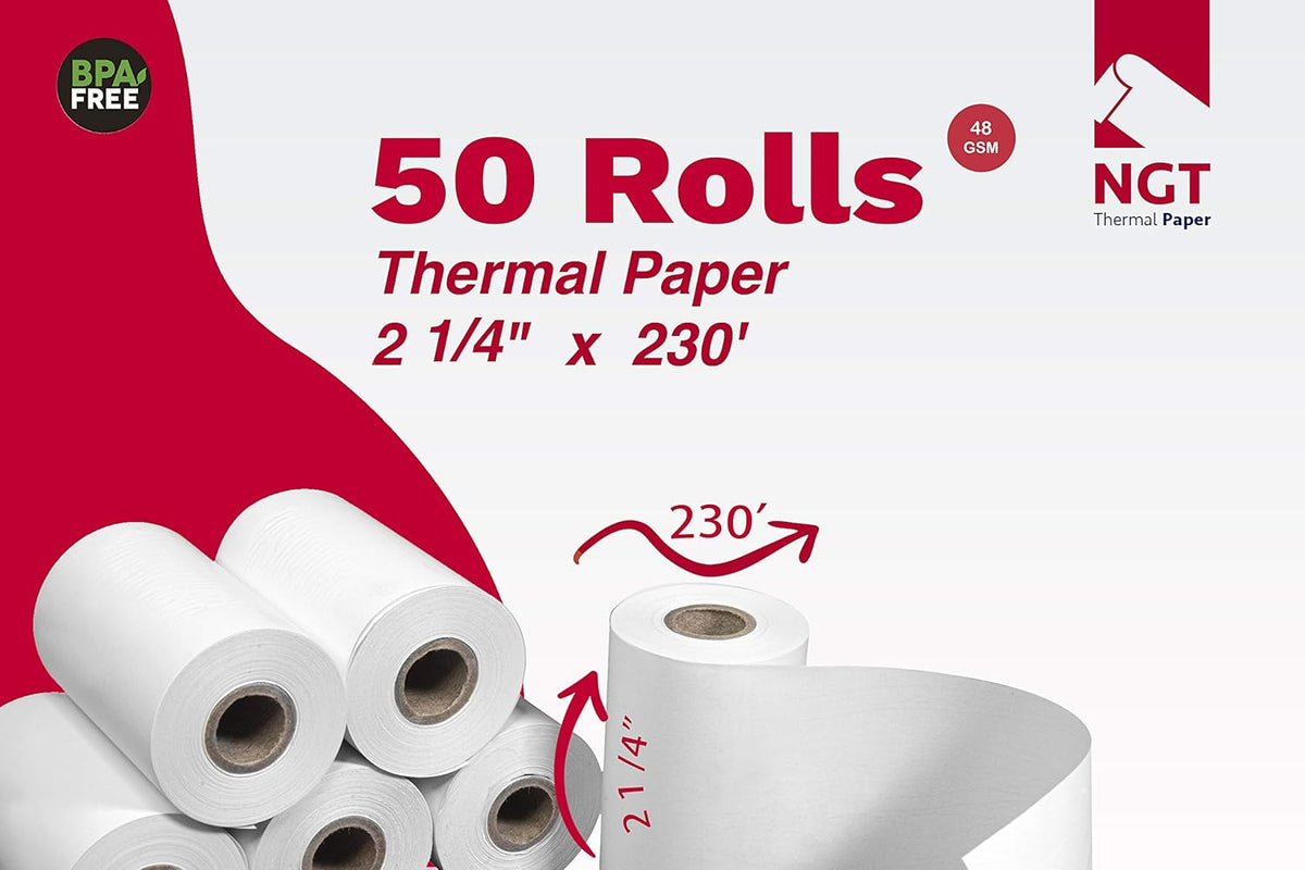 100 pcs 2 ¼-inch x 230' Thermal Paper Rolls H542