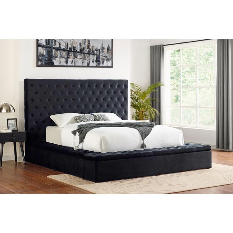 Cream Eastern King Velvet Tufted Storage Bed A31944