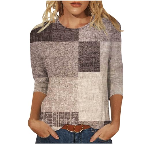 Womens 3/4 Length Sleeve Color Block Tunic Tops Plus Size T Shirts O93158