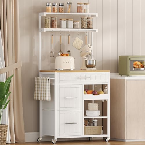 White Rolling Kitchen Island with Storage I959770