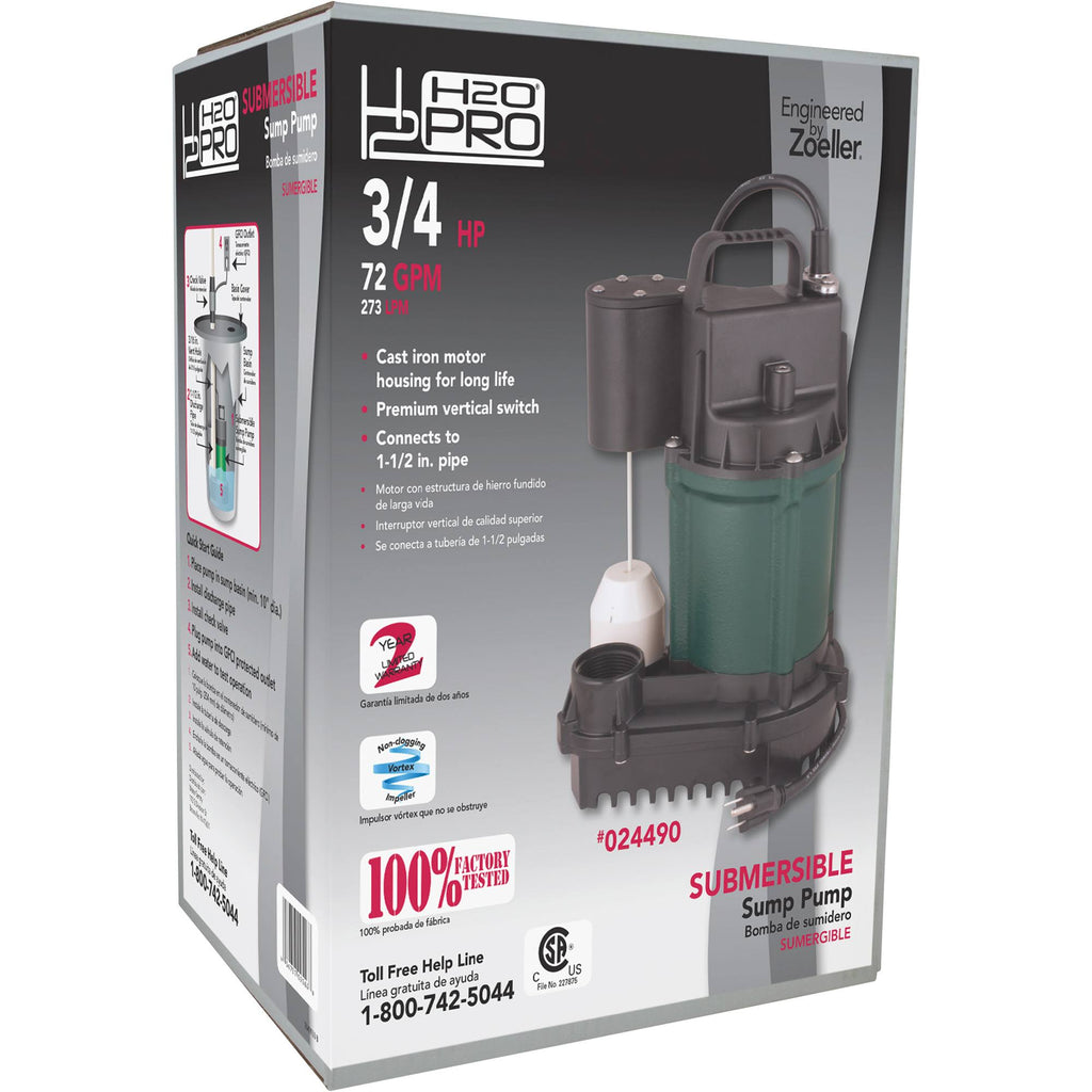 3/4 HP 4320 GPH Cast Iron Submersible Sump Pump A100459