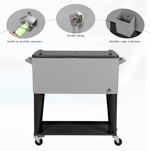 80 Quart Rolling Cooler Cart with Wheels Q919