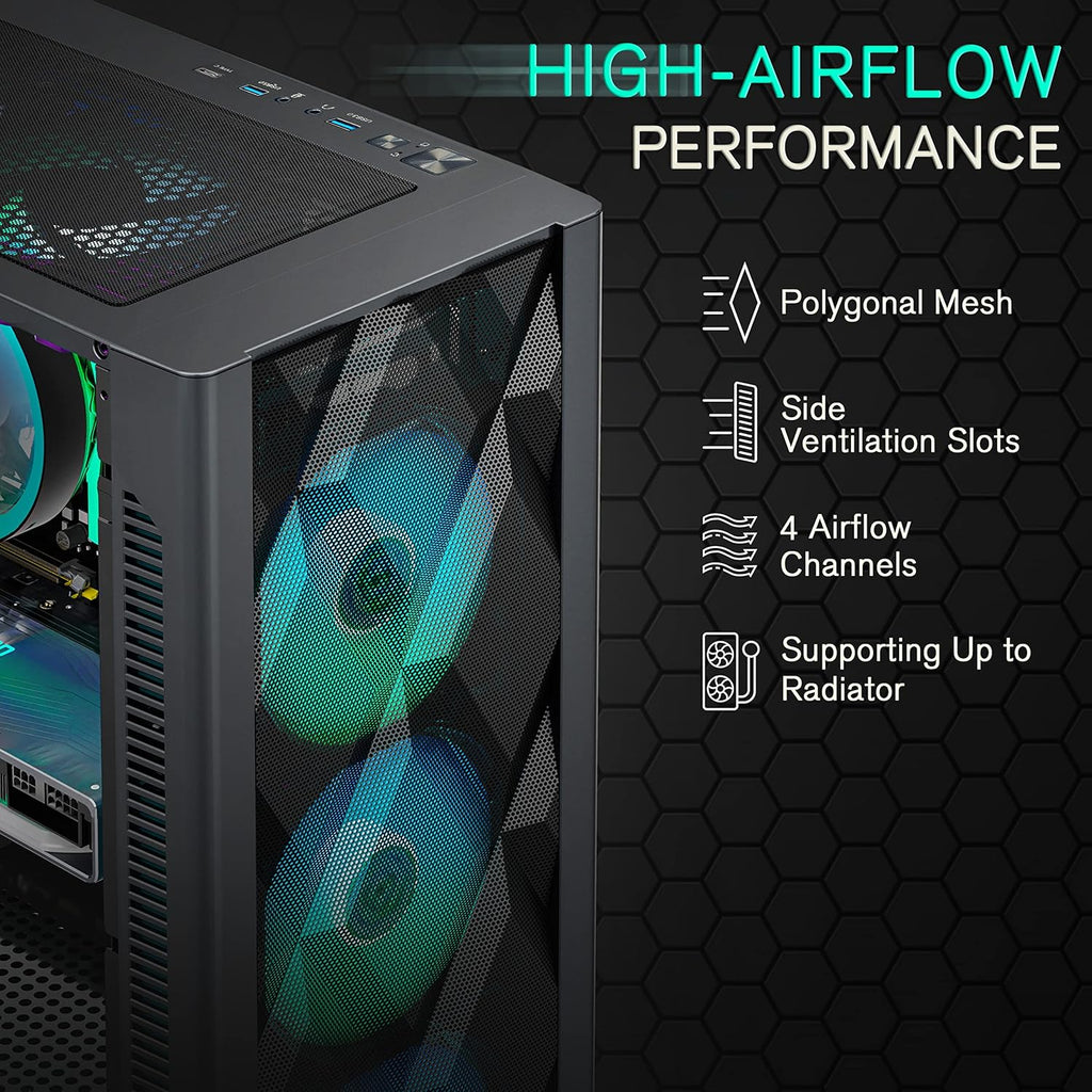 Black Mid-Tower ATX PC Case with 6pcs 120mm ARGB Fans C575793