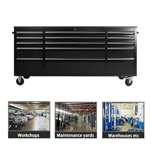 Black 72 in Rolling Tool Chest with Drawers Mobile Tool Cabinet L18259