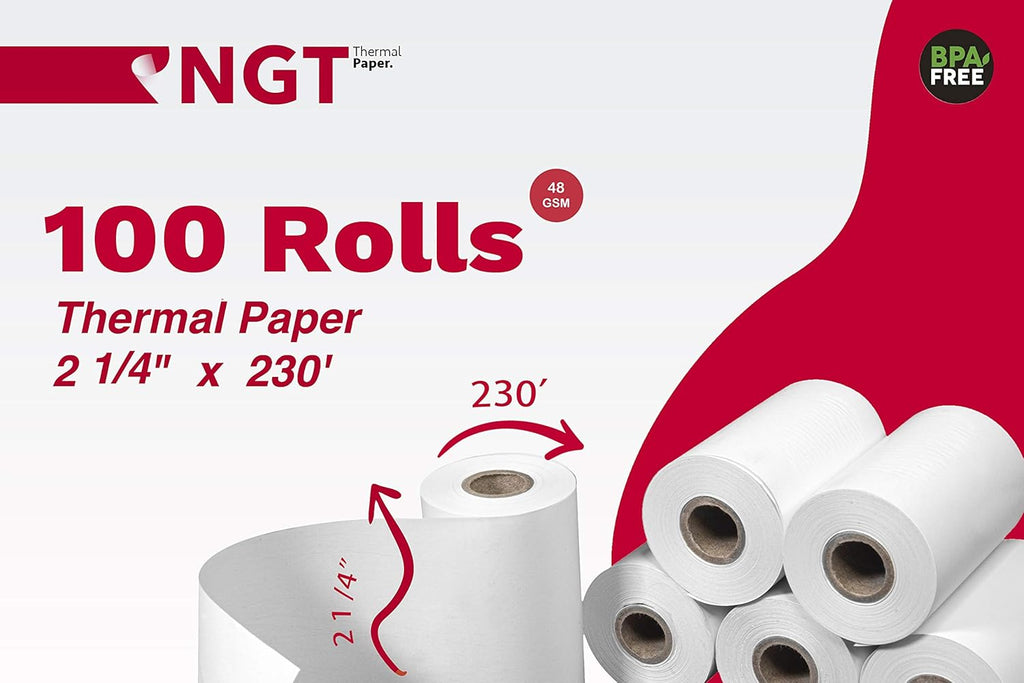 100 pcs 2 ¼-inch x 230' Thermal Paper Rolls H542