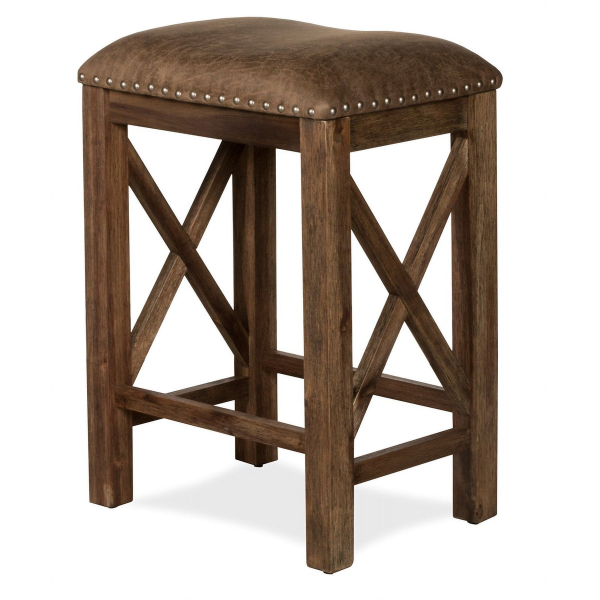 26" Wood/Faux Leather Counter Stool in Brown (Set of 2) A7189