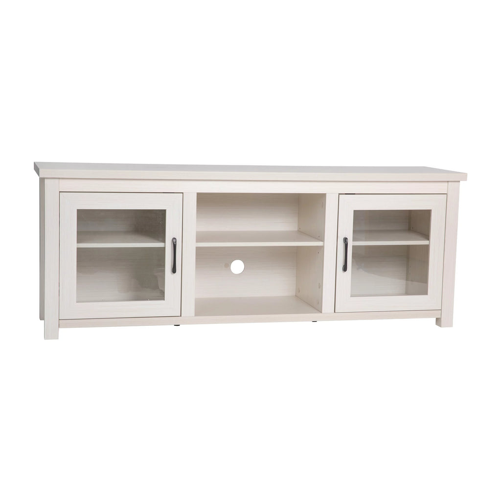 White Wash 65" Media Console with Glass Doors and 3 Adjustable Shelves C624973