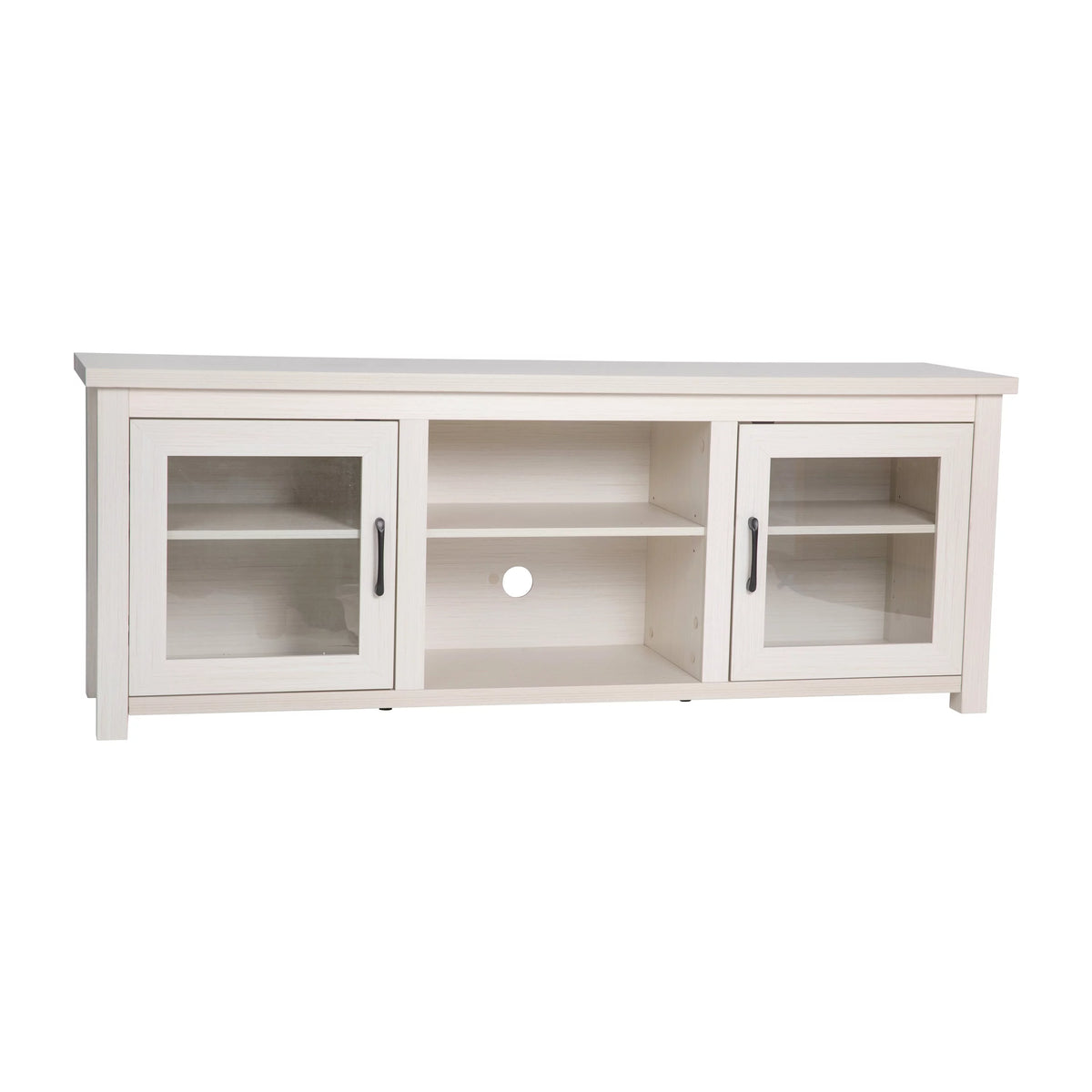 White Wash 65" Media Console with Glass Doors and 3 Adjustable Shelves C624973