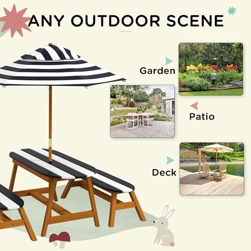 Wooden Kids Table and Benches Set with Umbrella P87219