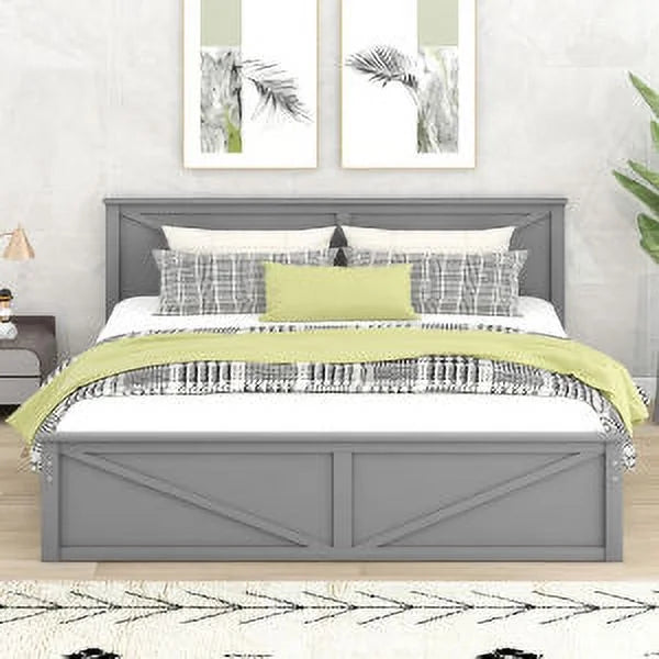 King Size Wooden Platform Bed with Storage Drawers C61383