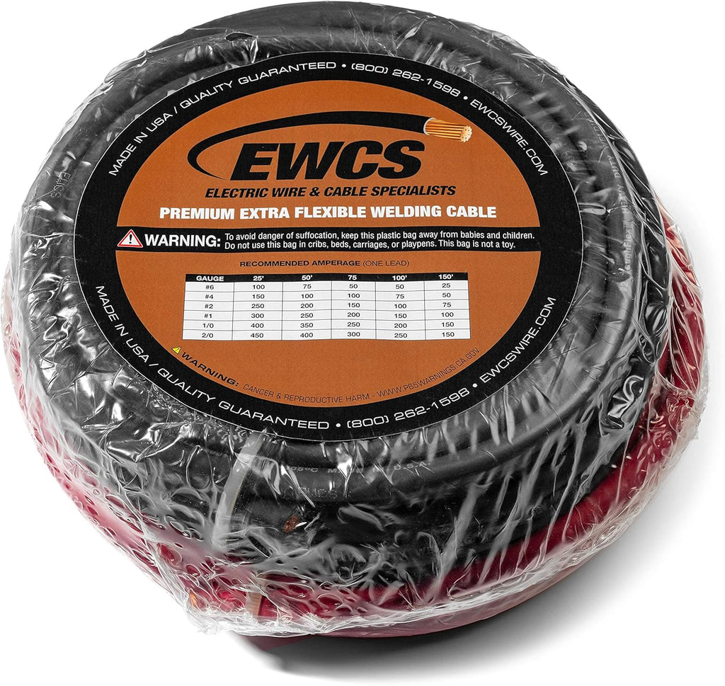 6 Gauge Extra Flexible Welding Cable 600 Volt Combo Pack - Black+Red 25 Feet of Each H4520