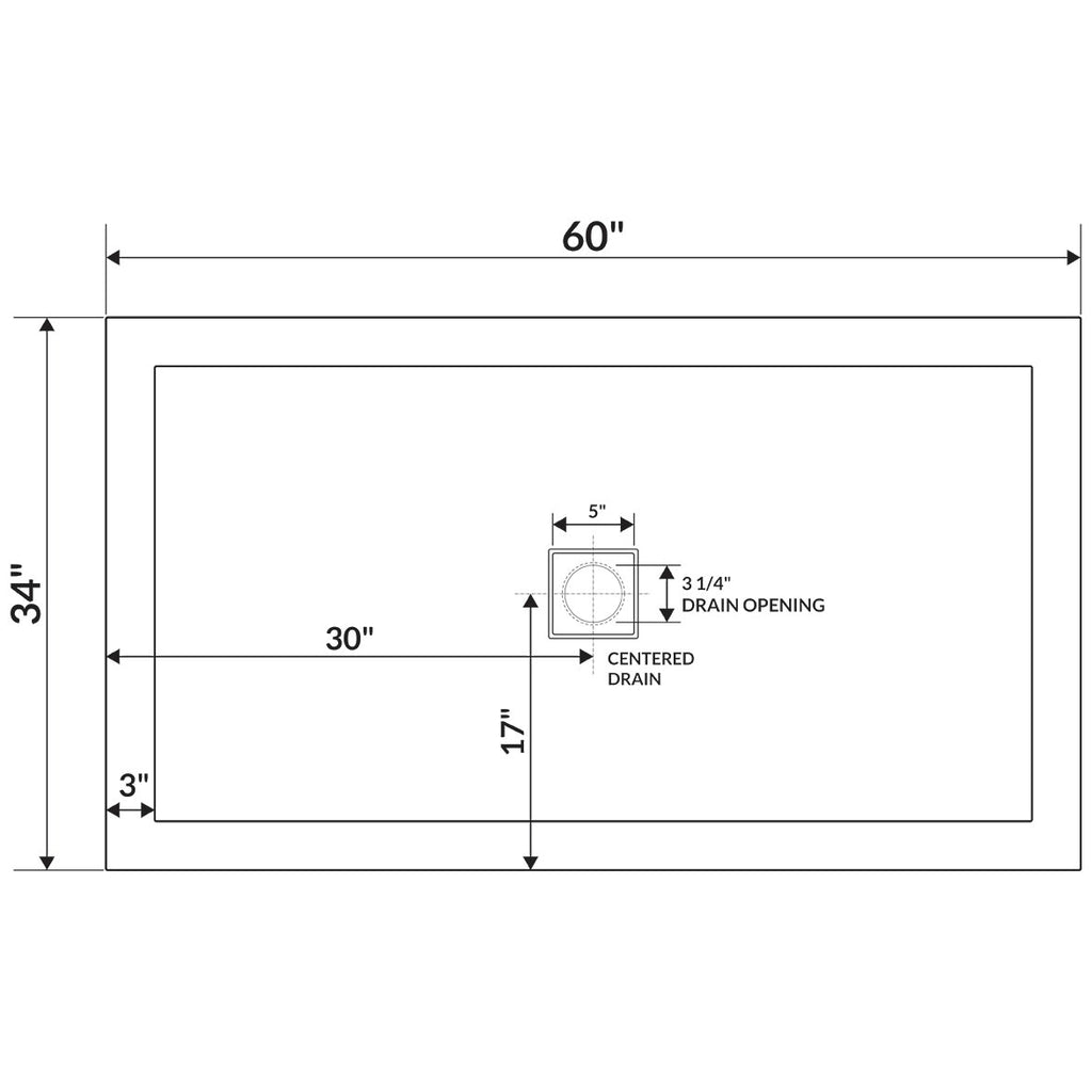 60 x 34 Single Double Threshold Shower Base Pan Center Drain White T5676